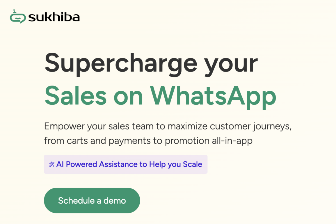 Focused on emerging markets, SUKHIBA helps medium and large enterprises extend their sales and retention by leveraging WhatsApp. It was founded in 2021 by Ananth Raj Gudipati and Abhinav Reddy.