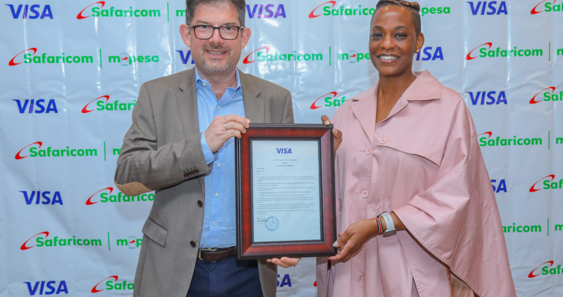 Kenya’s leading mobile network operator, Safaricom, has reached another milestone in its financial services journey by being awarded the Payment Facilitator Certificate from Visa. Photo/Courtesy.