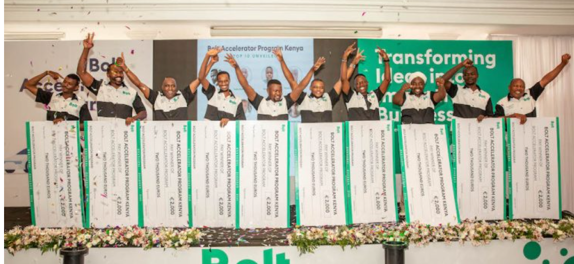 The Bolt Accelerator Program, launched in April 2024, has successfully concluded in Kenya, awarding the top 10 drivers and couriers with $2,228 (over KES 280,000) each in seed funding for their innovative business ideas. Photo/Courtesy.