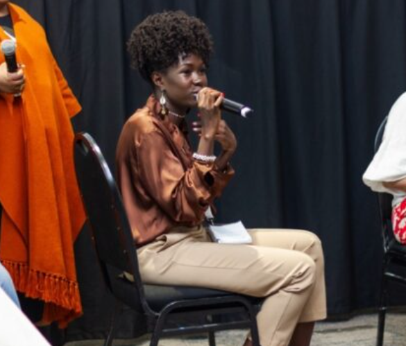Angella Summer Namubiru, a Ugandan digital content creator and Co-Founder of BlaCare, speaks on the importance of representation of young people’s voices online and in decision-making spaces ’ during the African Voices: Shaping a New Sexual and Reproductive Health and Rights(SRHR) Narrative through Technology session convened at the Sexual Violence Research Institute(SVRI) Forum in Cape Town, South Africa. Photo/ Courtesy.