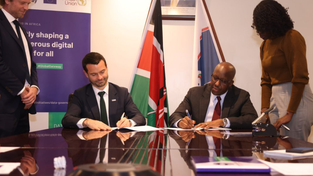 The Kenya Space Agency (KSA) Director General Brig. Hillary Kipkosgei hosted an executive delegation from Expertise France, led by its Director General, Jeremy Pellet. Photo/ Courtesy.